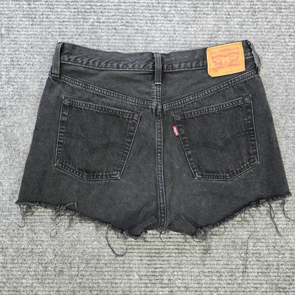 Levi's 501 Shorts Womens 29 Black Button Fly Distressed Cutoff Raw Hem - Picture 4 of 8